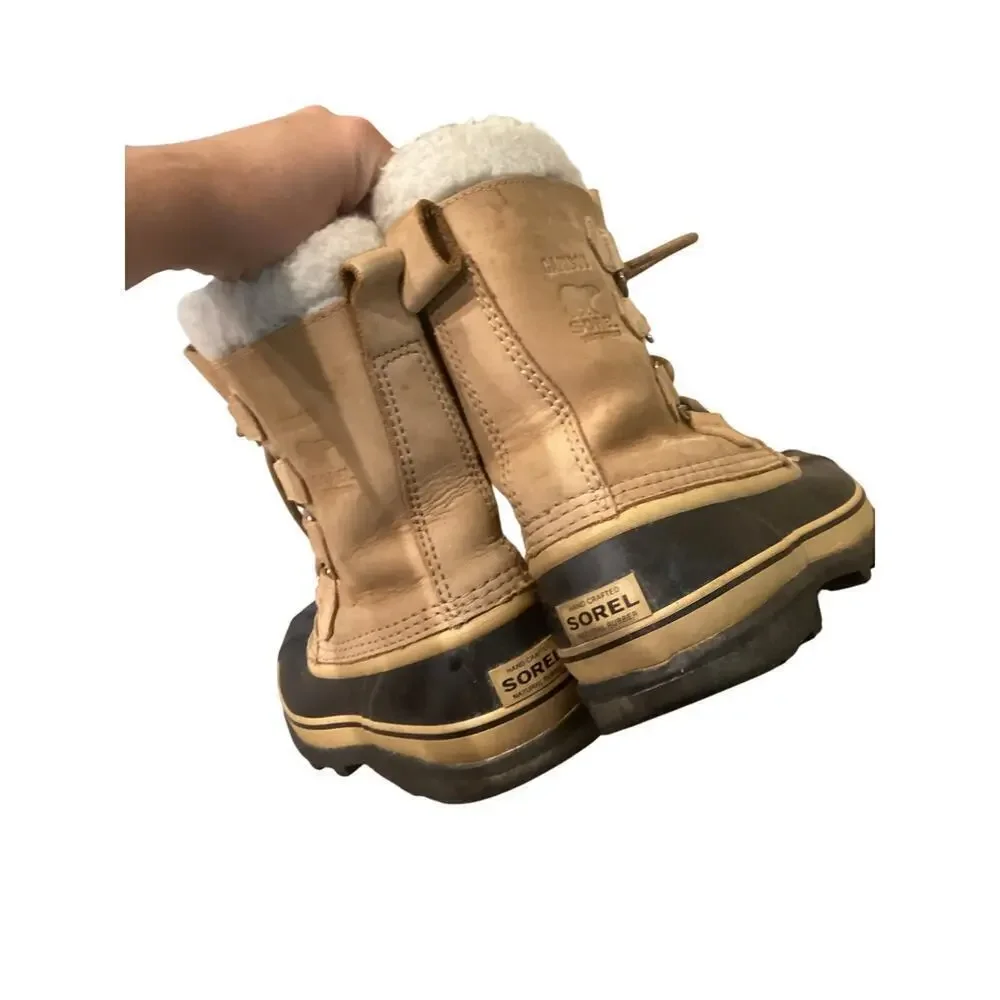 Sorel Mens Caribou Winter Boots US 6 EU 37 Fleece Trim Nubuck Rubber Snow Boots